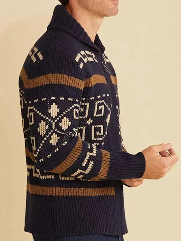 Drune | Jacquard Herren Strickjacke Pullover