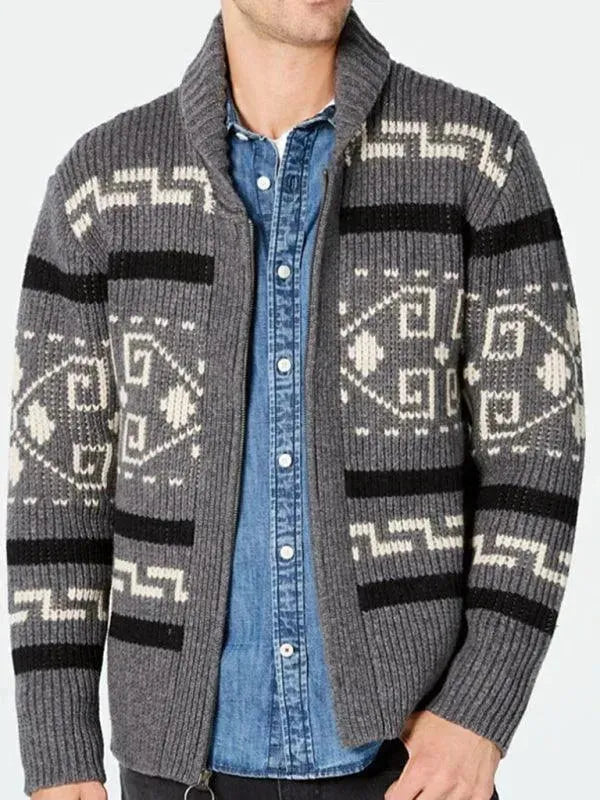 Drune | Jacquard Herren Strickjacke Pullover