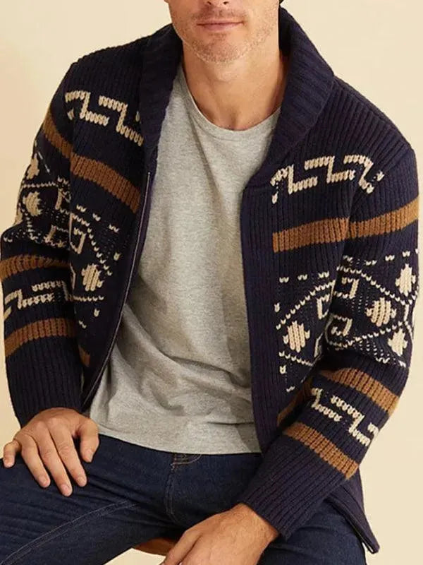 Drune | Jacquard Herren Strickjacke Pullover