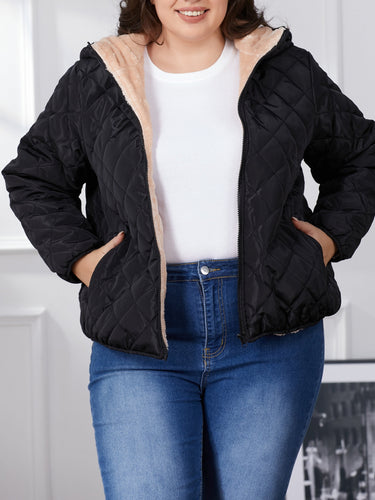 Drune | Plus Size Farbkombination gesteppte Jacke mit Kapuze