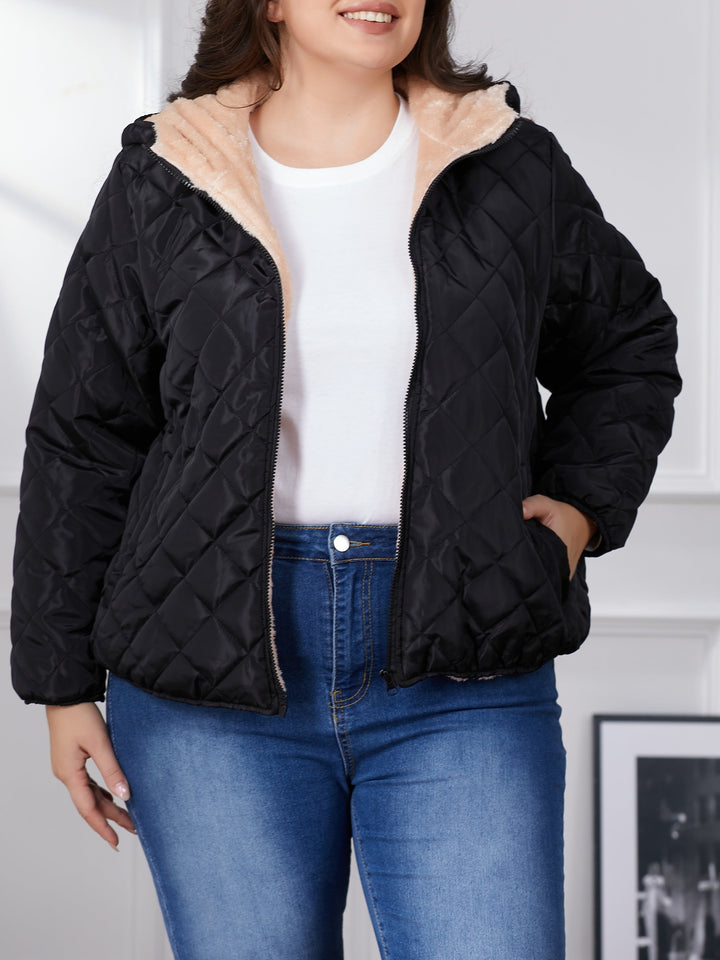 Drune | Plus Size Farbkombination gesteppte Jacke mit Kapuze