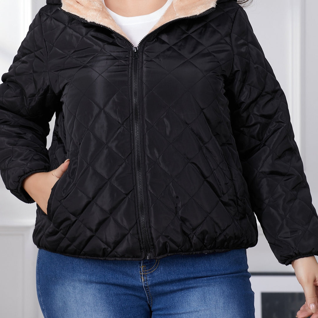 Drune | Plus Size Farbkombination gesteppte Jacke mit Kapuze