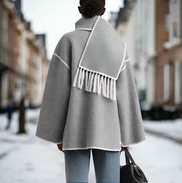 Drune | Wollmantel - Locker Schnitt - Knopfschluss mit dekorativer Naht - Inkl. Schal