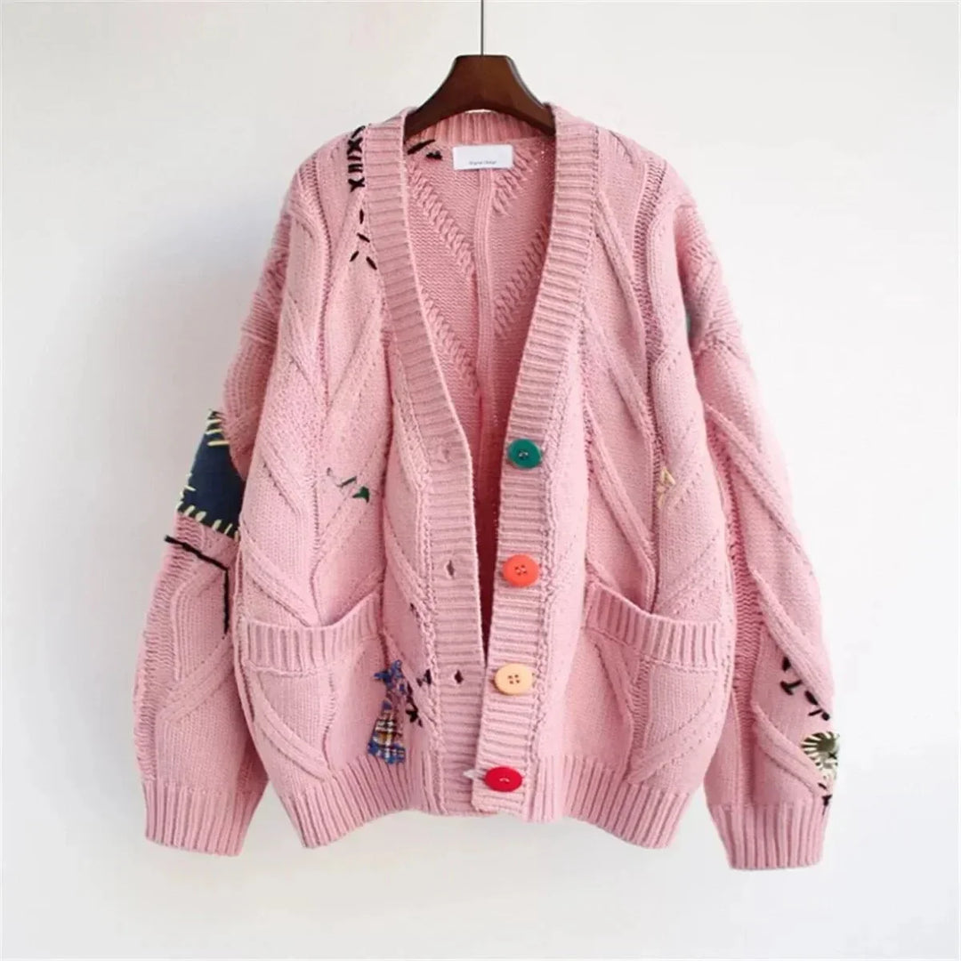 Drune | Oversize Cardigan Dickes Strick Einzigartiger und Farbiger Stil