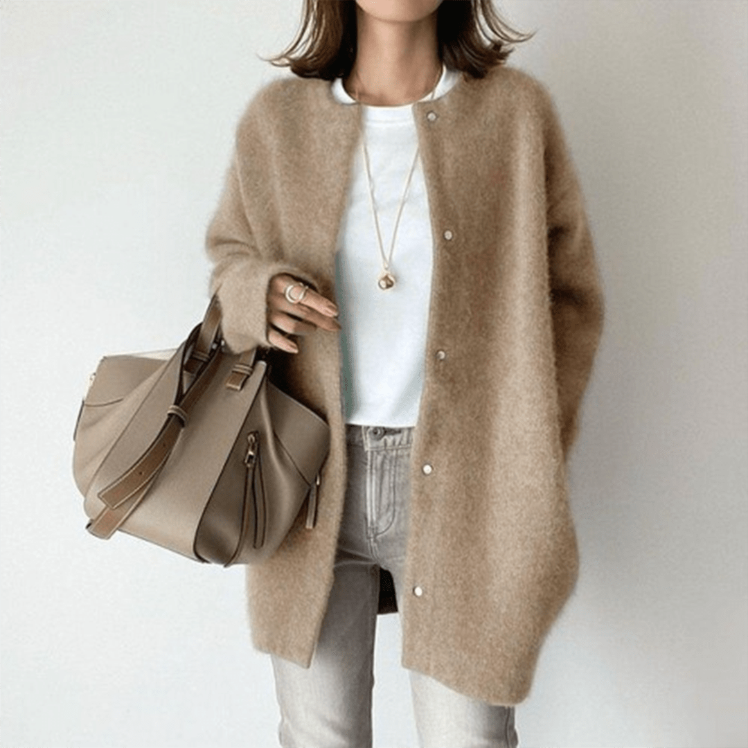 Drune | Cardigan Lang Beige Wolle Elegant & Bequem