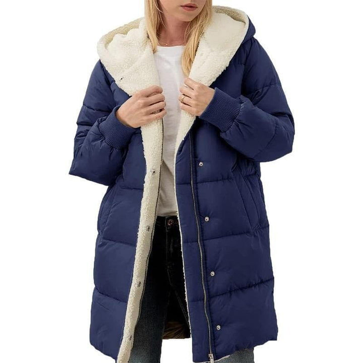 Drune | Lange Daunenjacke mit Fleece-Futter, Kapuze und Druckknöpfen, Ultra-Wärme und Komfort