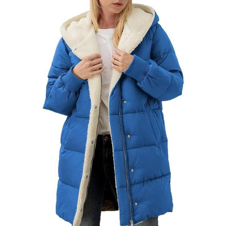 Drune | Lange Daunenjacke mit Fleece-Futter, Kapuze und Druckknöpfen, Ultra-Wärme und Komfort