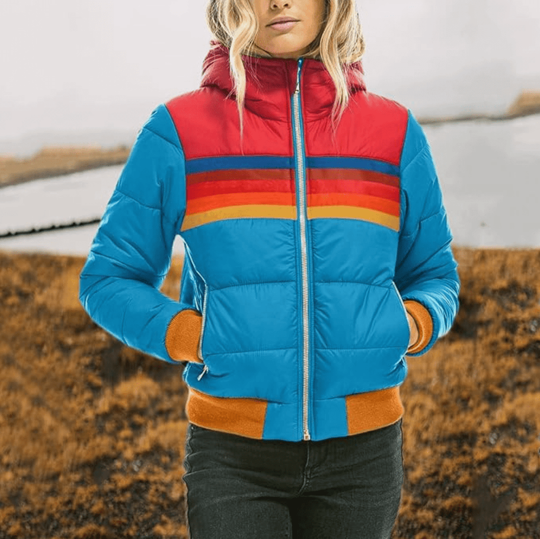 Drune | Retro-Daunenjacke Regenbogenmuster & warme Isolierung im Vintage-Stil