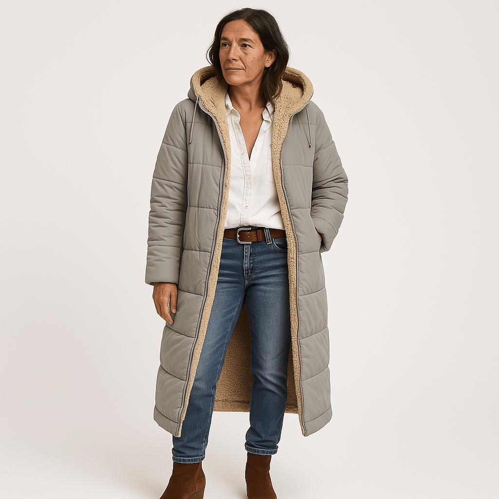 Drune | Langer Steppmantel Khaki Mit Warmem Futter aus Faux-Fur Perfekt für den Winter