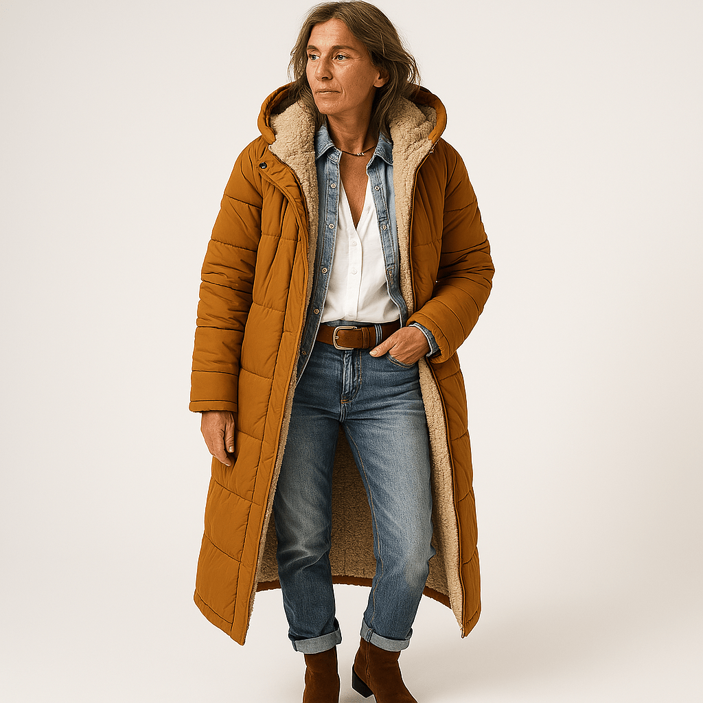 Drune | Langer Steppmantel Khaki Mit Warmem Futter aus Faux-Fur Perfekt für den Winter
