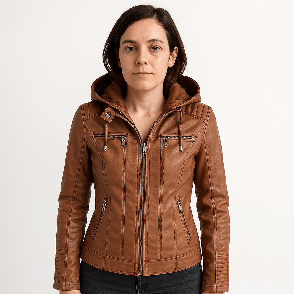 Drune | Lederimitatjacke Braun im Biker-Stil mit Kapuze Urbaner & Trendiger Look
