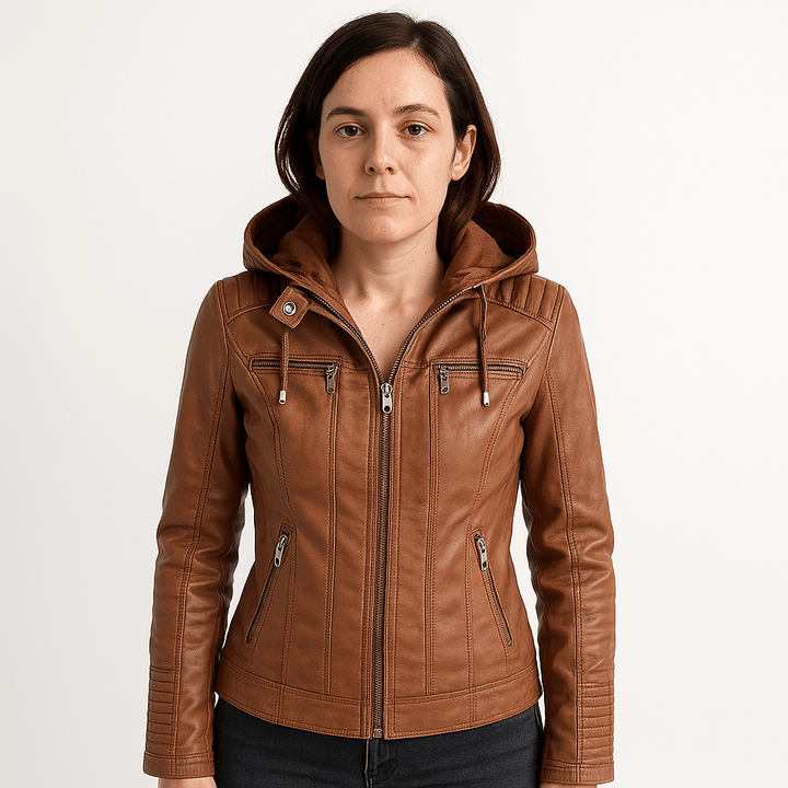 Drune | Lederimitatjacke Braun im Biker-Stil mit Kapuze Urbaner & Trendiger Look