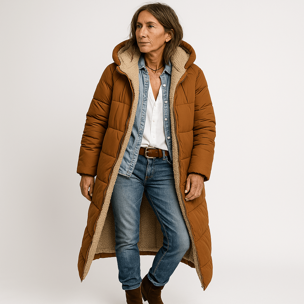 Drune | Langer Steppmantel Khaki Mit Warmem Futter aus Faux-Fur Perfekt für den Winter