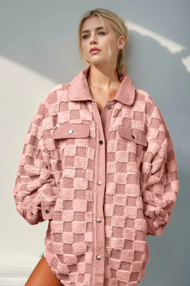 Drune | Oversized & Gemütliches kariertes Ecru-Fleece-Hemd