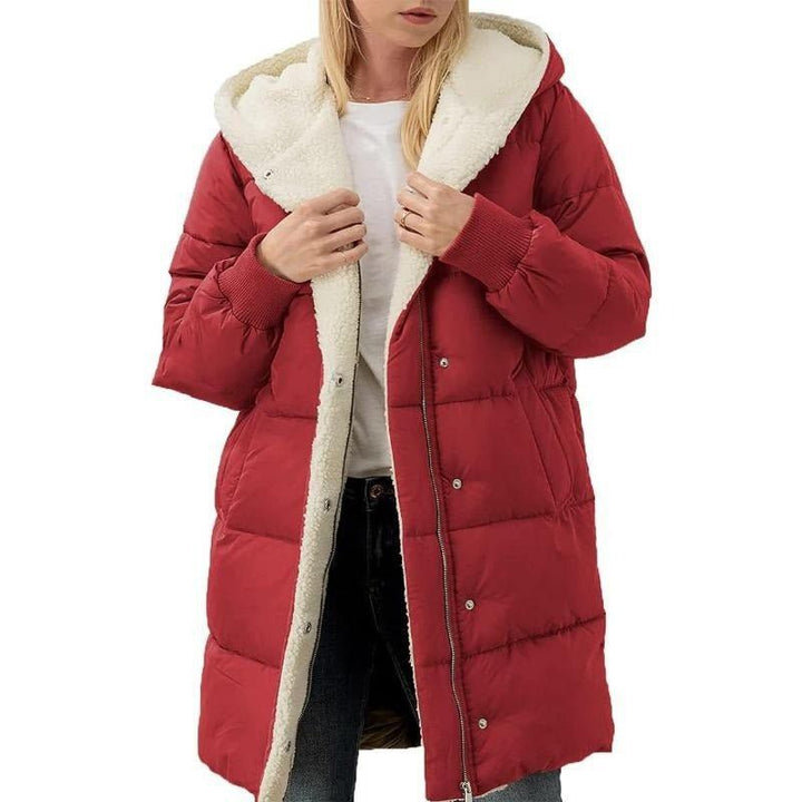 Drune | Lange Daunenjacke mit Fleece-Futter, Kapuze und Druckknöpfen, Ultra-Wärme und Komfort