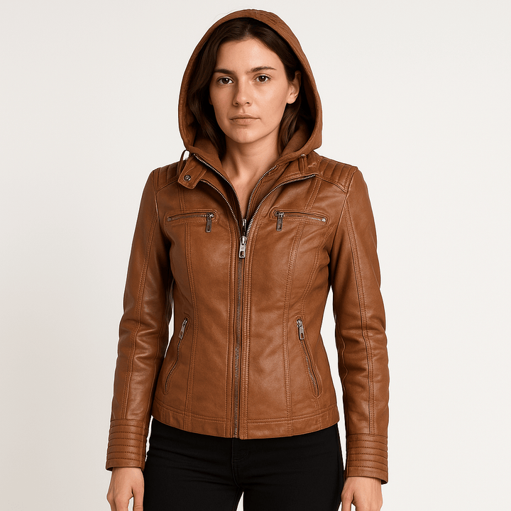 Drune | Lederimitatjacke Braun im Biker-Stil mit Kapuze Urbaner & Trendiger Look