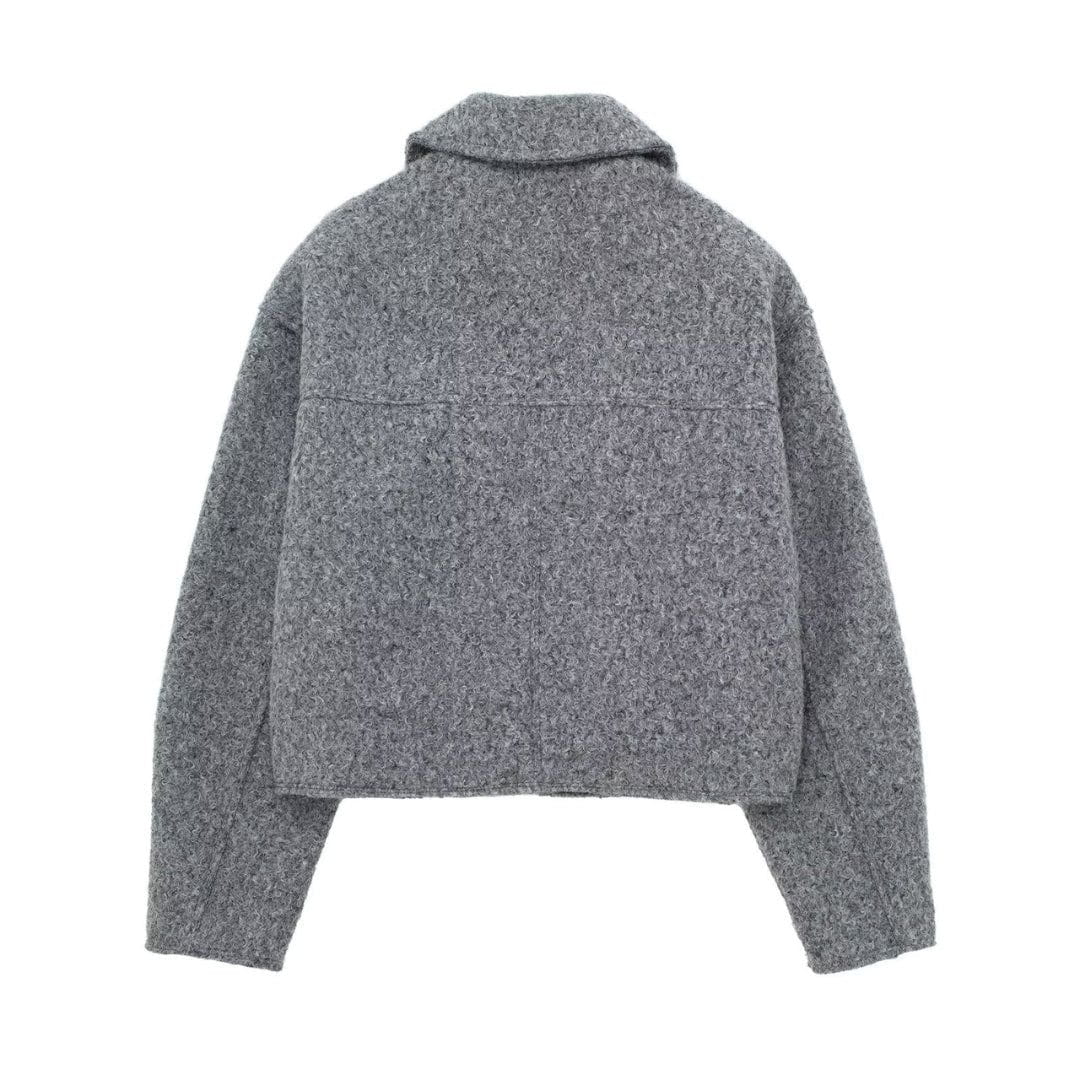 Drune | Moderne und strukturierte graue Wolljacke mit Reißverschluss