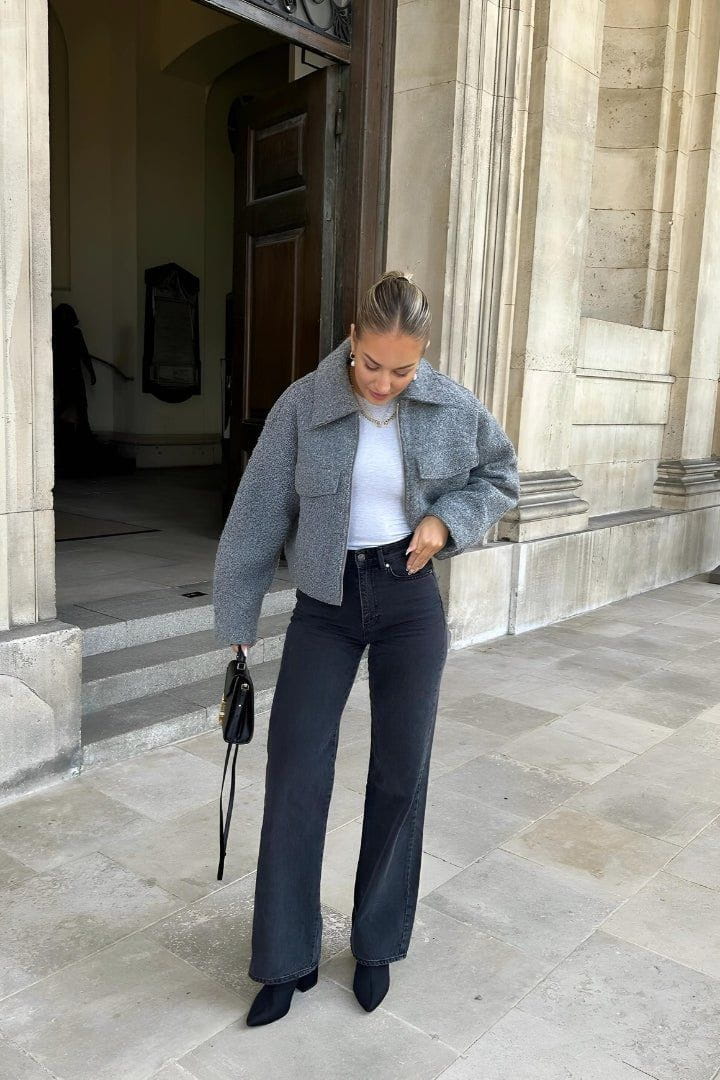 Drune | Moderne und strukturierte graue Wolljacke mit Reißverschluss