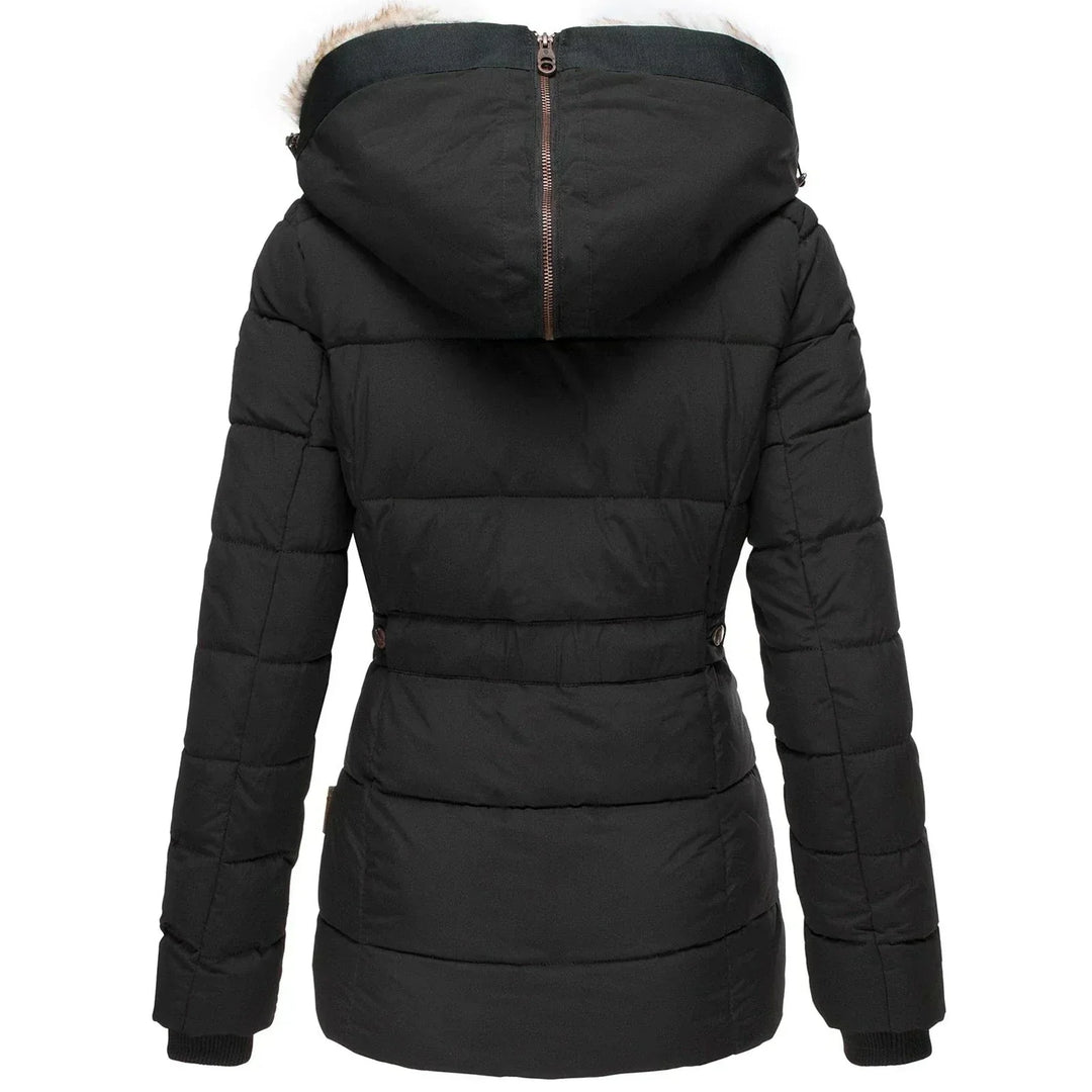 Drune | Winterdaunenjacke mit Kapuze, warm und elegant, mit gefälschtem Pelzfutter