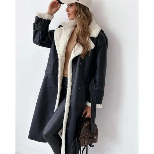 Drune | Langer Wintermantel aus Kunstleder & Warmem, Eleganten Fell