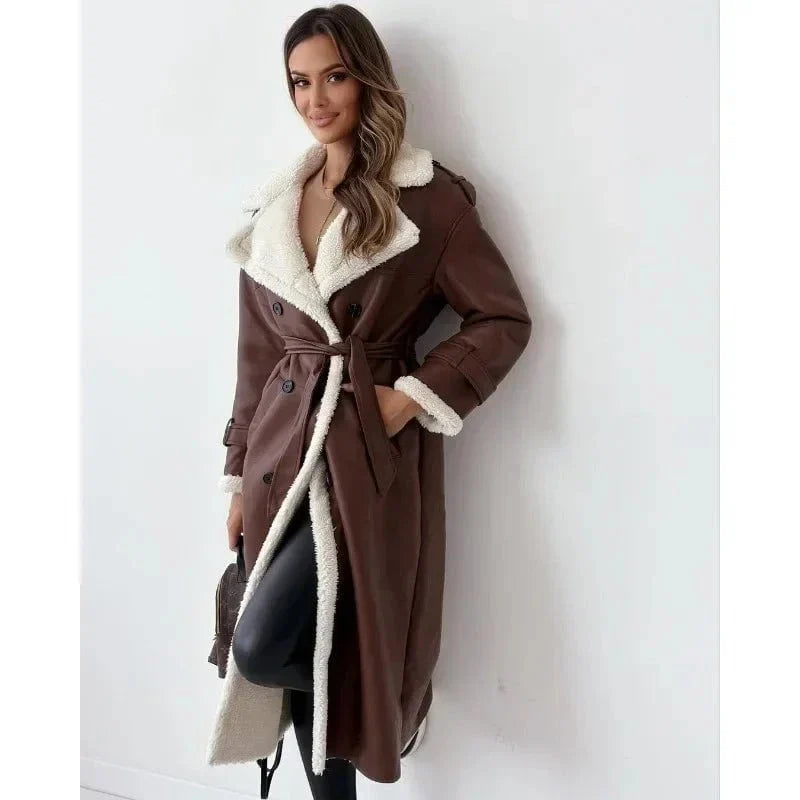 Drune | Langer Wintermantel aus Kunstleder & Warmem, Eleganten Fell