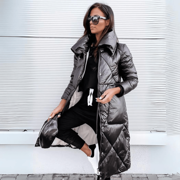 Drune | Lange Glänzende Daunenjacke Trend Wärme und Urbaner Stil
