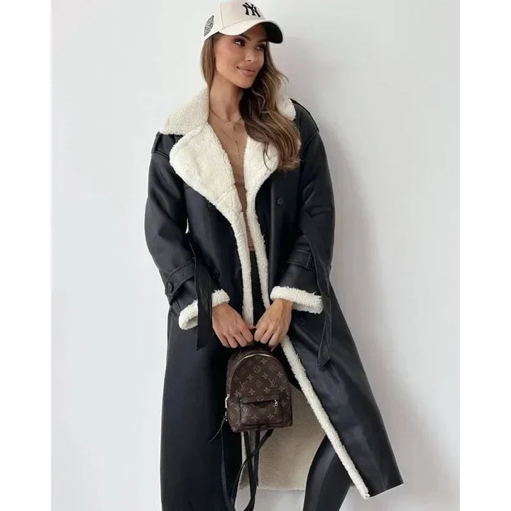 Drune | Langer Wintermantel aus Kunstleder & Warmem, Eleganten Fell