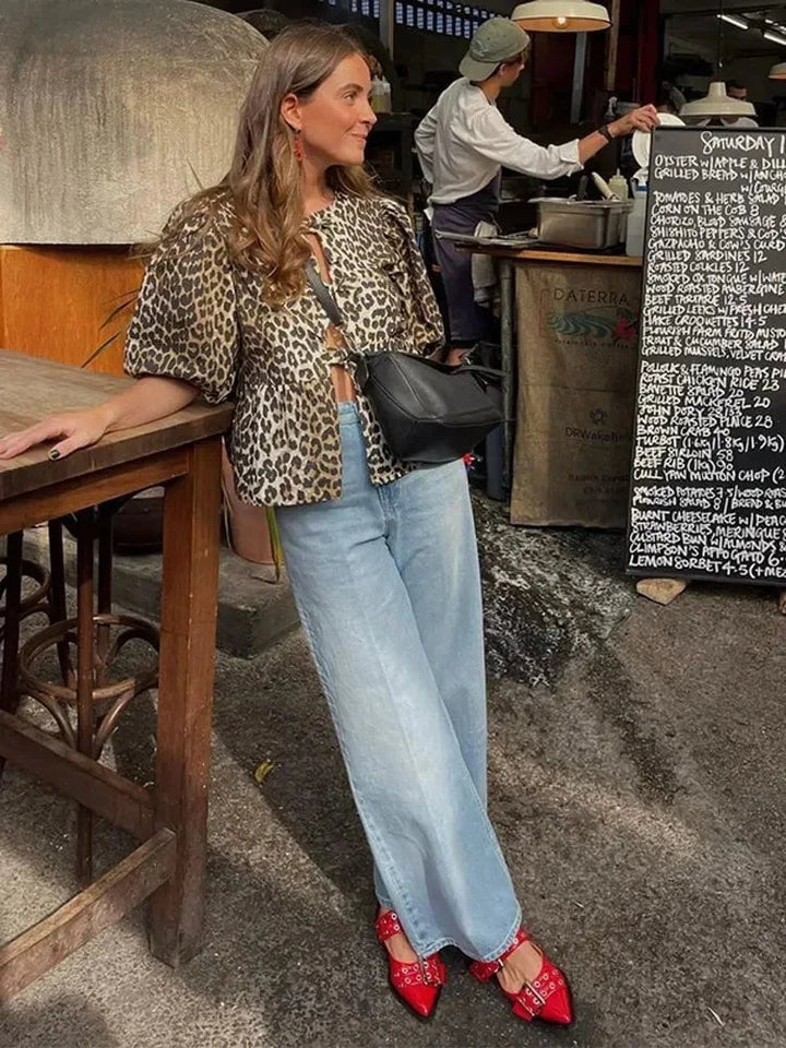 Drune | Kurze Leopardenjacke mit Puffärmeln schick und trendy
