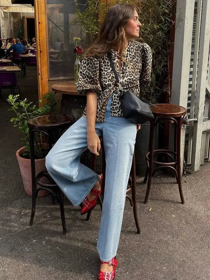 Drune | Kurze Leopardenjacke mit Puffärmeln schick und trendy