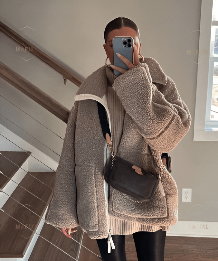 Drune | Oversize & Ultra-warme Schafslamm-Effekt Jacke Cocooning