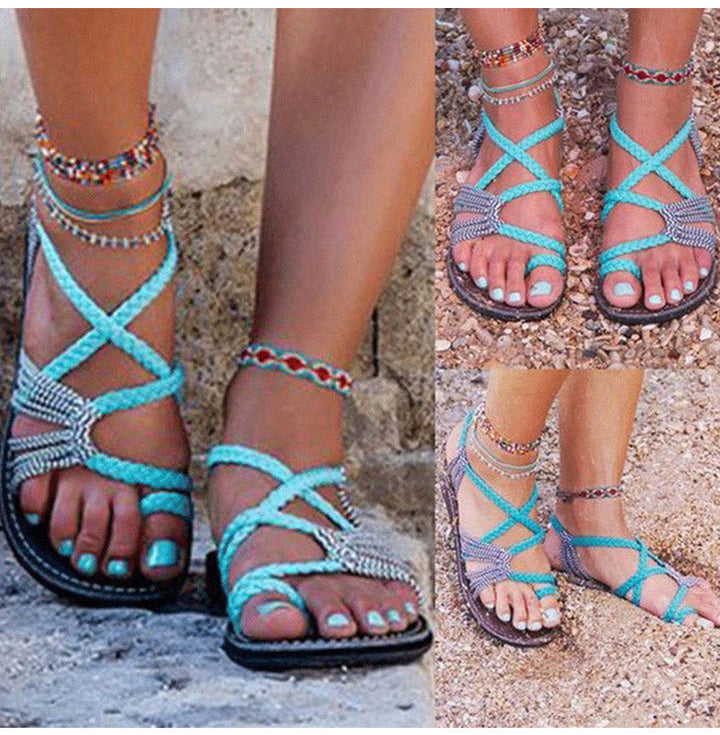 Drune | Stylische flache Sandalen aus Palmenblättern - Bequeme und schicke Sommerschuhe