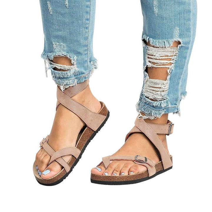 Drune | Leder Flachsohlen Sandalen Flip Flop Gürtel Schnalle Rom Stil