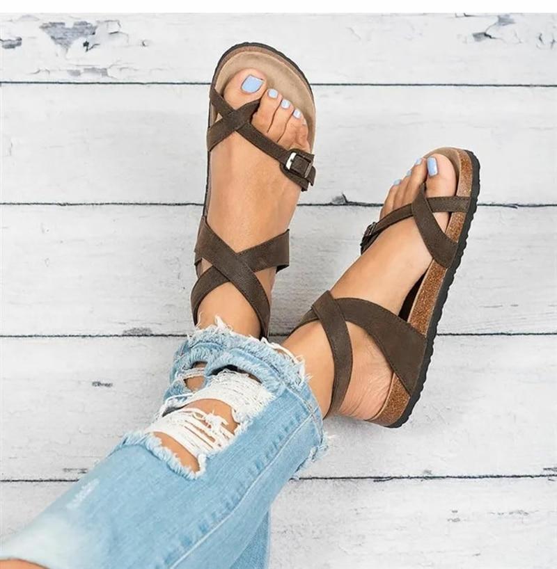 Drune | Leder Flachsohlen Sandalen Flip Flop Gürtel Schnalle Rom Stil