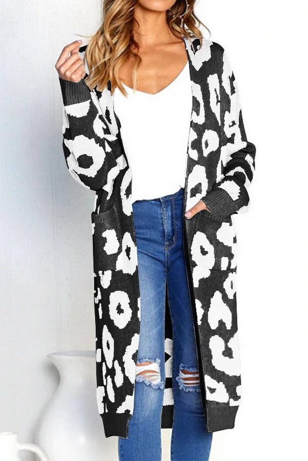 Drune Leopardenprint Lange Sweaterjacke