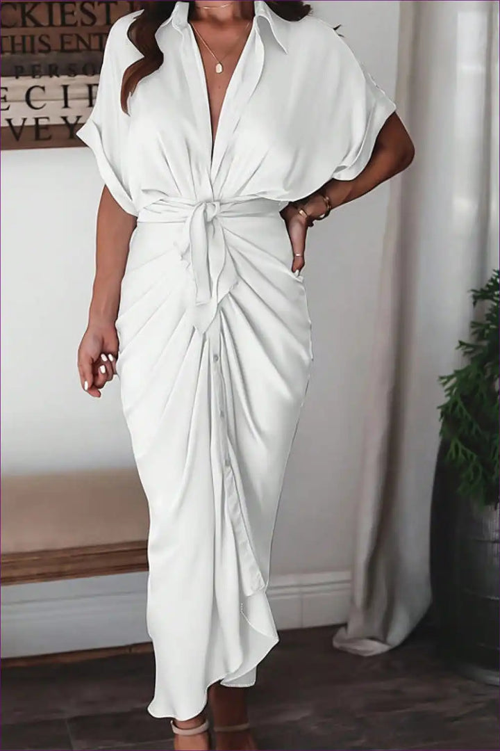 Drune | Elegantes weißes drapiertes Midikleid - Zeitlos schick