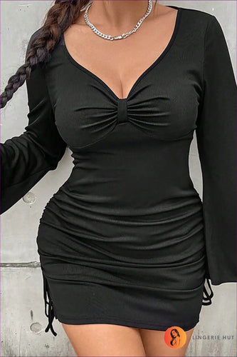 Drune | Große Größen V-Ausschnitt Raffung Kleid - Eleganz Neu Definiert