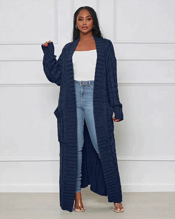 Drune | Strick-Cardigan mit Zopfmuster & Taschen - Kuscheliger Oversize Mantel für Herbst, Winter & Freizeit