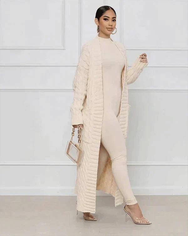 Drune | Strick-Cardigan mit Zopfmuster & Taschen - Kuscheliger Oversize Mantel für Herbst, Winter & Freizeit