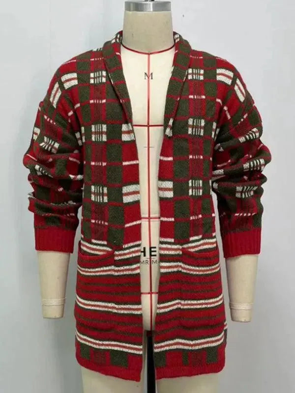 Drune | Karierter Strick Herren Strickjacke Pullover