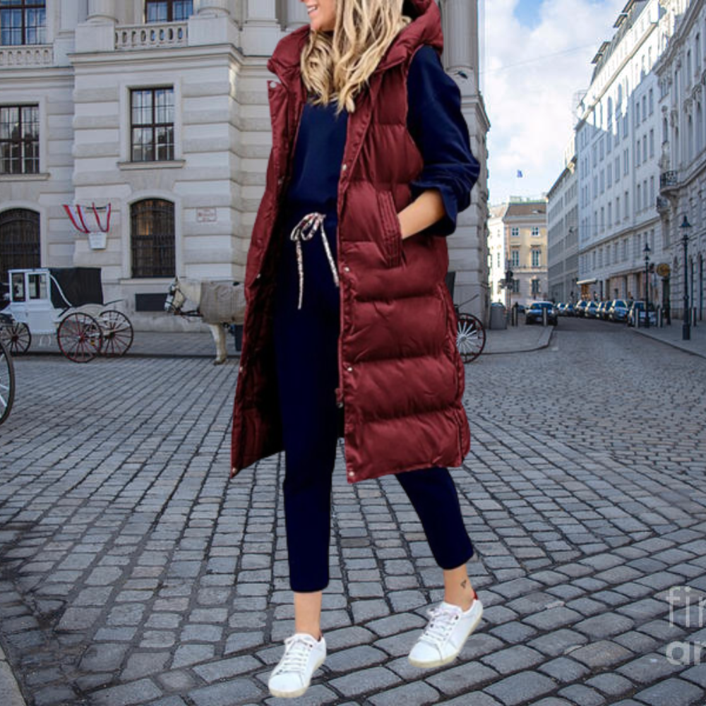Drune | Langer gesteppter Bodywarmer mit Kapuze und Taschen