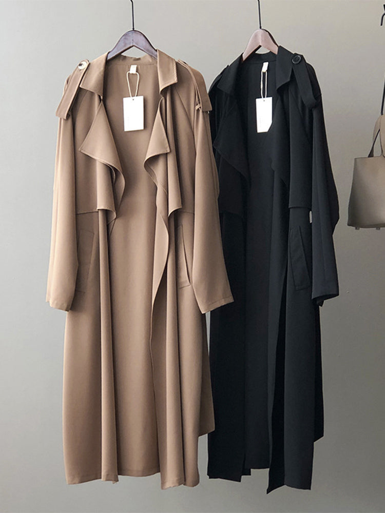 Drune | Eleganter Langer Trenchcoat Bürotasche mit Gürtel
