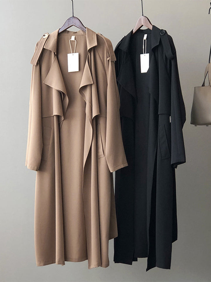Drune | Eleganter Langer Trenchcoat Bürotasche mit Gürtel