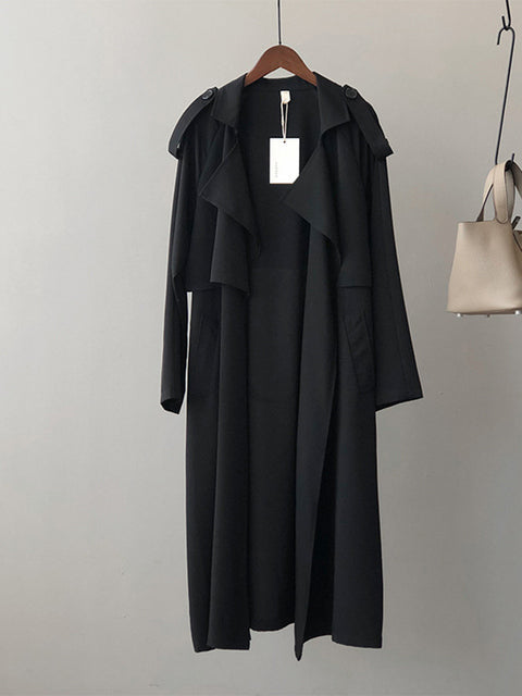 Drune | Eleganter Langer Trenchcoat Bürotasche mit Gürtel