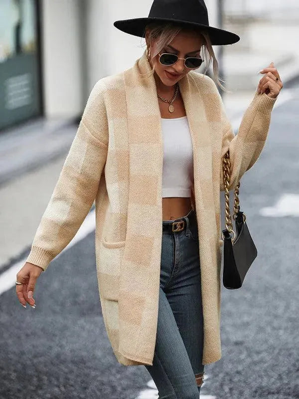 Drune | Karierter Farbblock Strickjacke Pullover