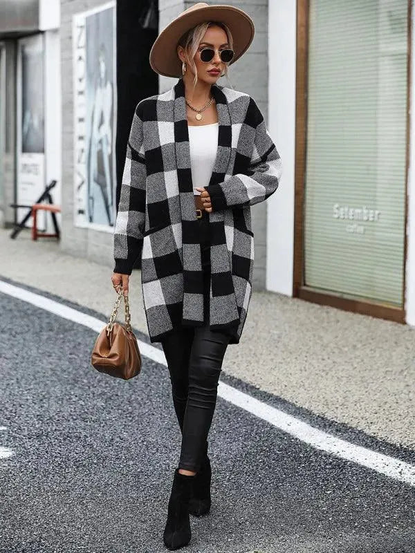 Drune | Karierter Farbblock Strickjacke Pullover