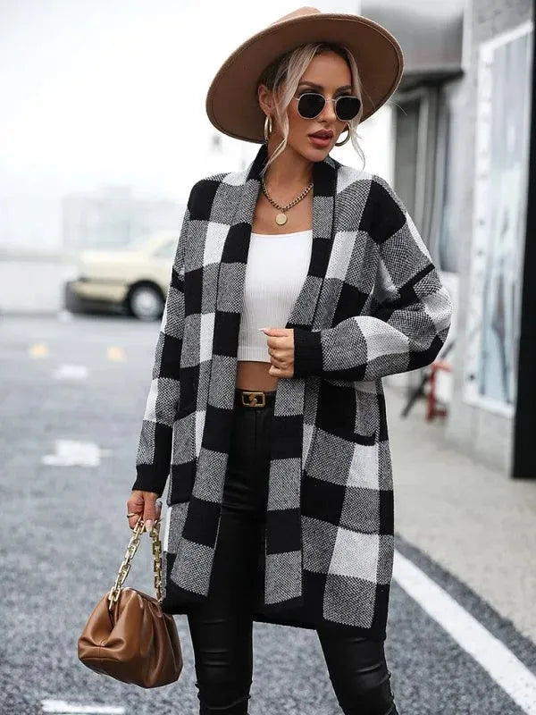 Drune | Karierter Farbblock Strickjacke Pullover