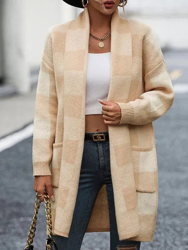 Drune | Karierter Farbblock Strickjacke Pullover