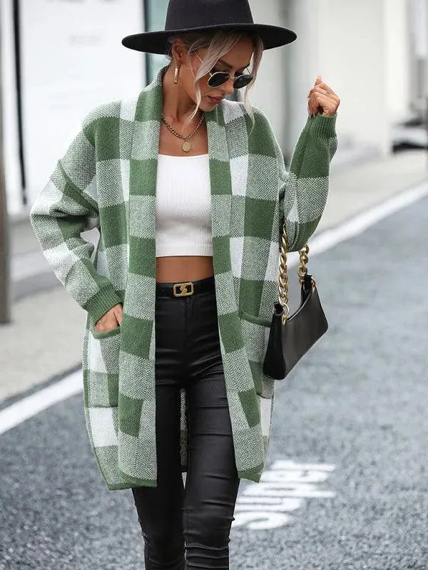 Drune | Karierter Farbblock Strickjacke Pullover