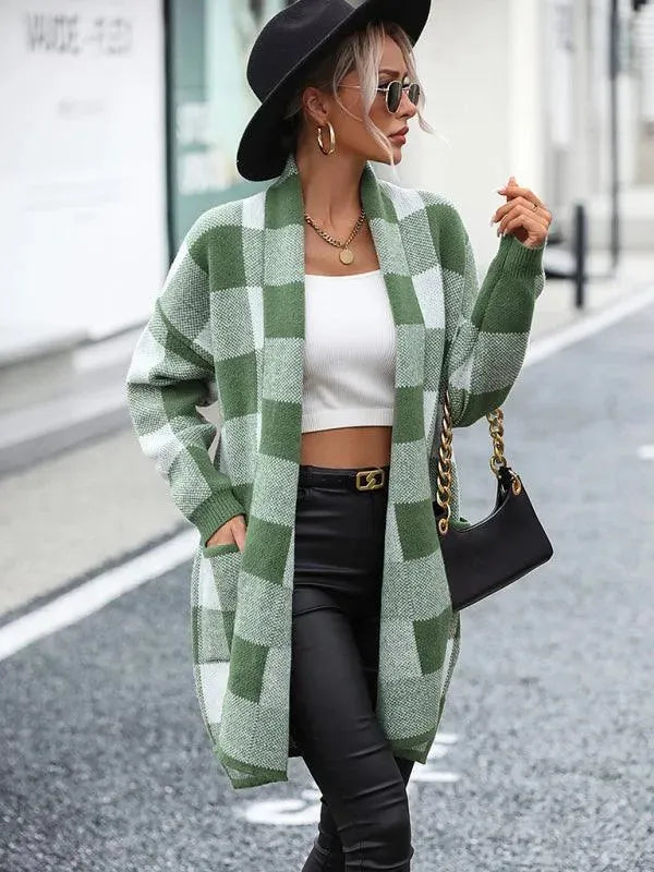 Drune | Karierter Farbblock Strickjacke Pullover