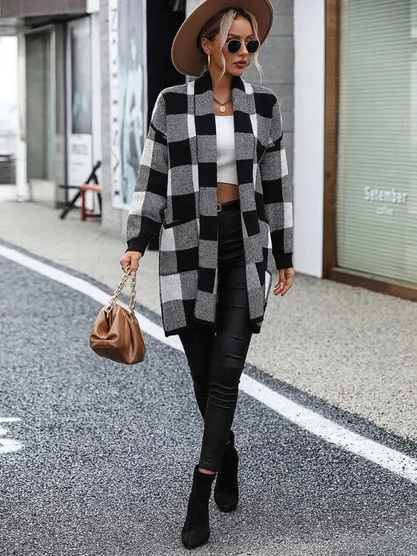 Drune | Karierter Farbblock Strickjacke Pullover